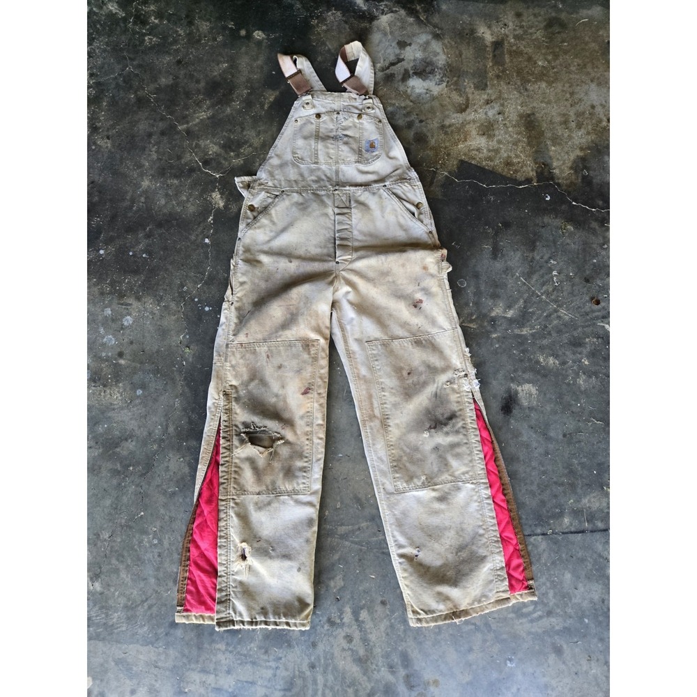 Carhartt Dungarees Insulated 38x32 Overalls Quilted Duck Bib Double Knee Mens